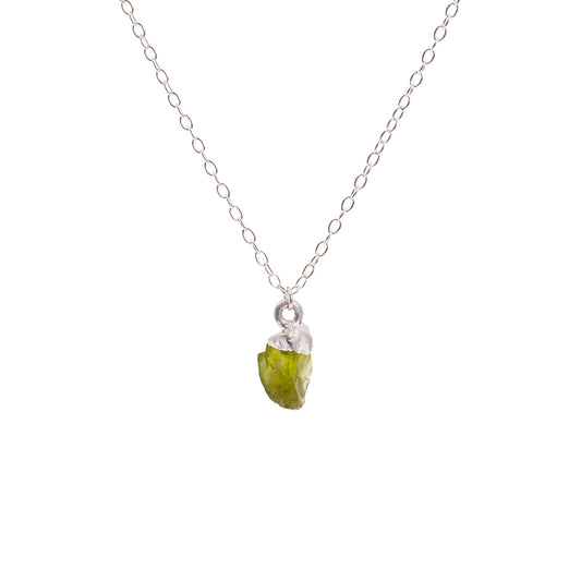 Silver Peridot Raw Crystal Necklace