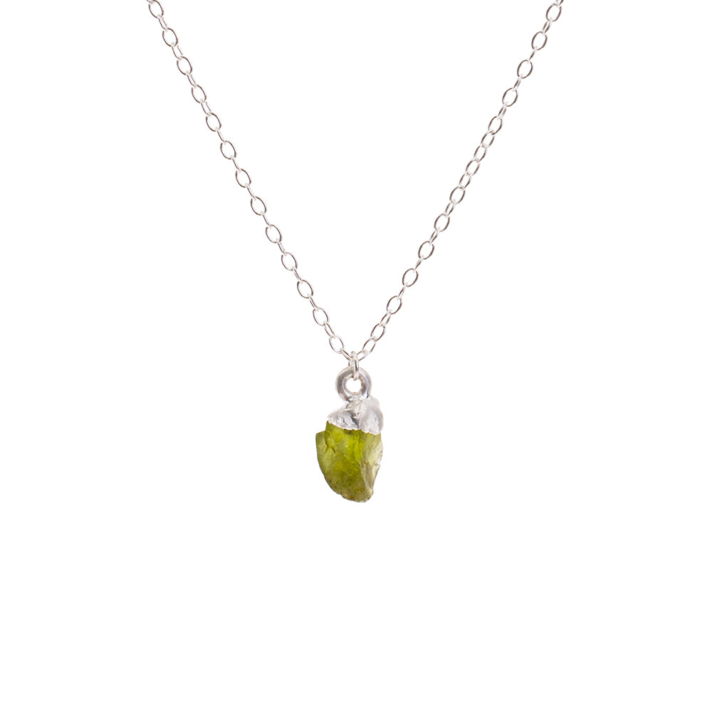 Silver Peridot Raw Crystal Necklace