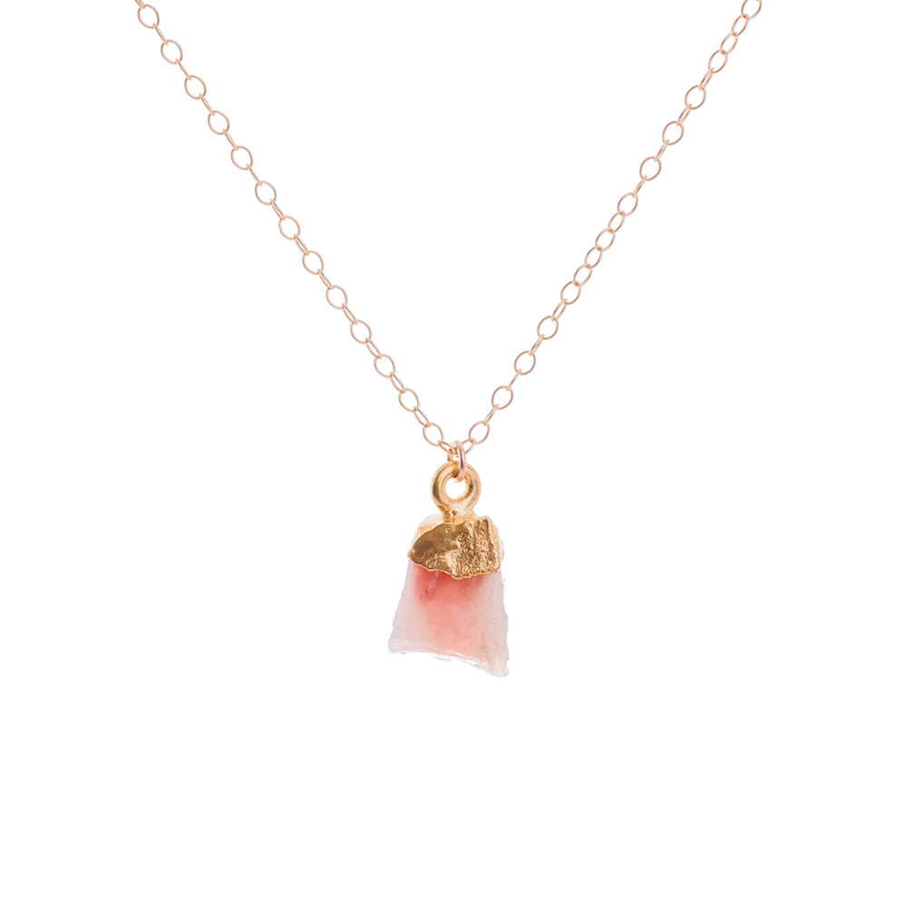 Gold Pink Opal Raw Crystal Necklace