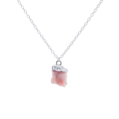 Silver Pink Opal Raw Crystal Necklace