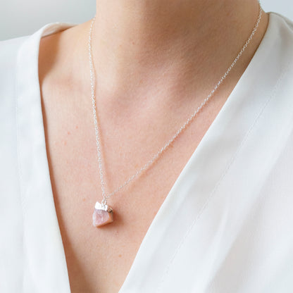 Silver Pink Opal Raw Crystal Necklace