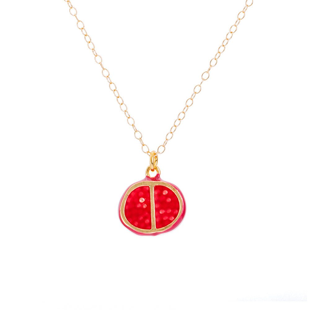 Gold Enamel Pomegranate Fruit Necklace