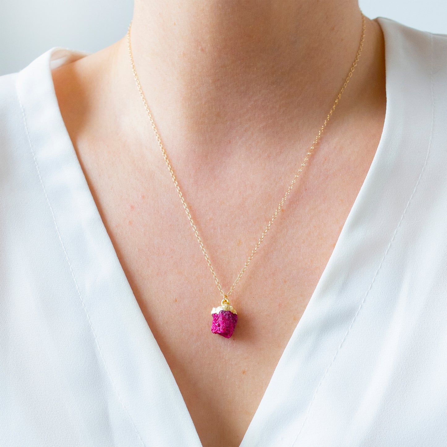 Gold Ruby Raw Crystal Necklace