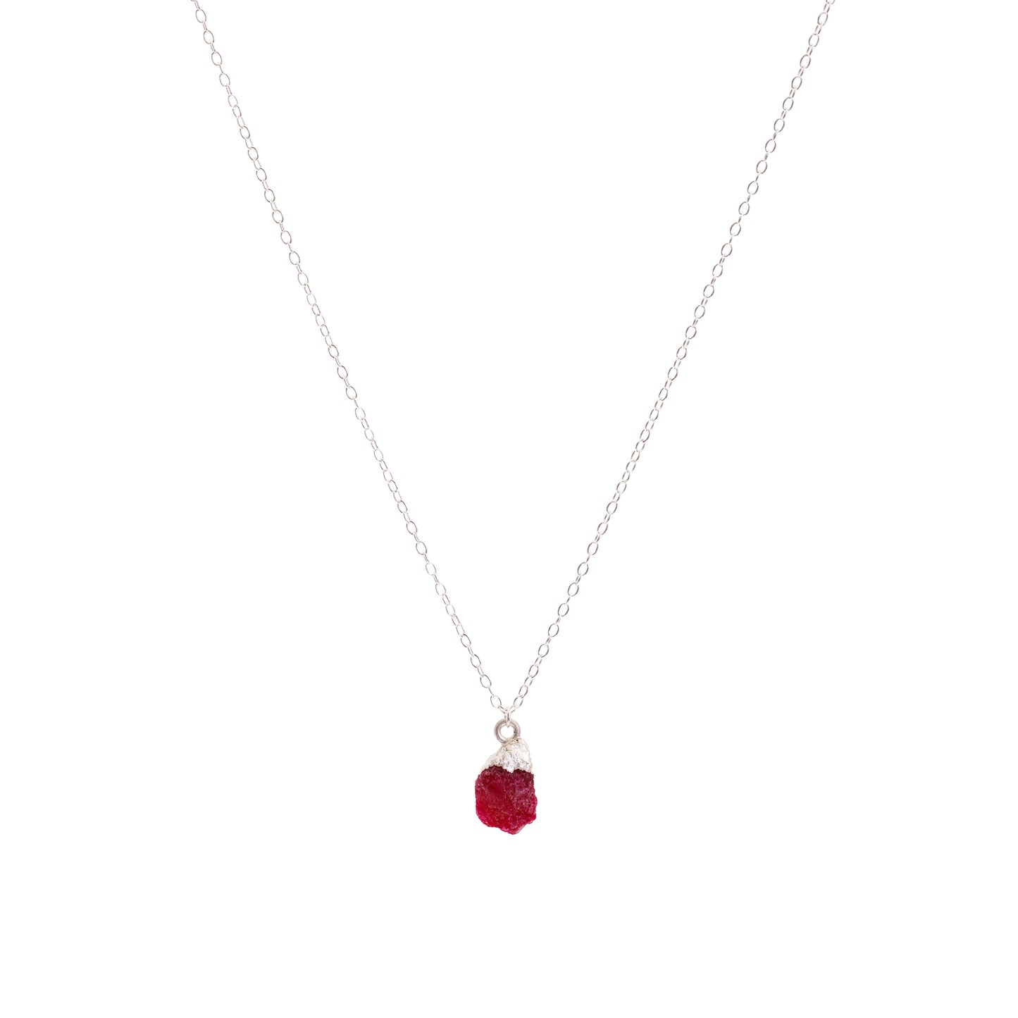 Silver Ruby Raw Crystal Necklace