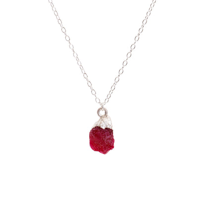 Silver Ruby Raw Crystal Necklace