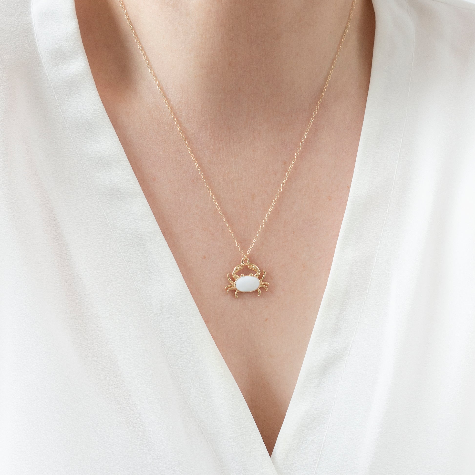 Gold Enamel Crab Necklace