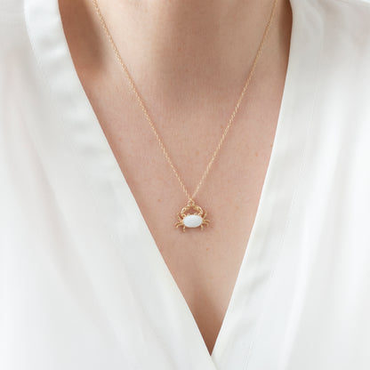 Gold Enamel Crab Necklace