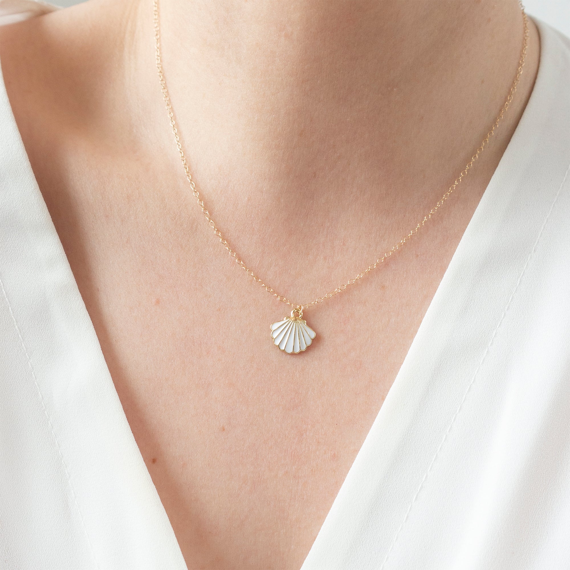 Gold Enamel Shell Necklace - Sustainable minimal jewellery | OMCH – Oh ...