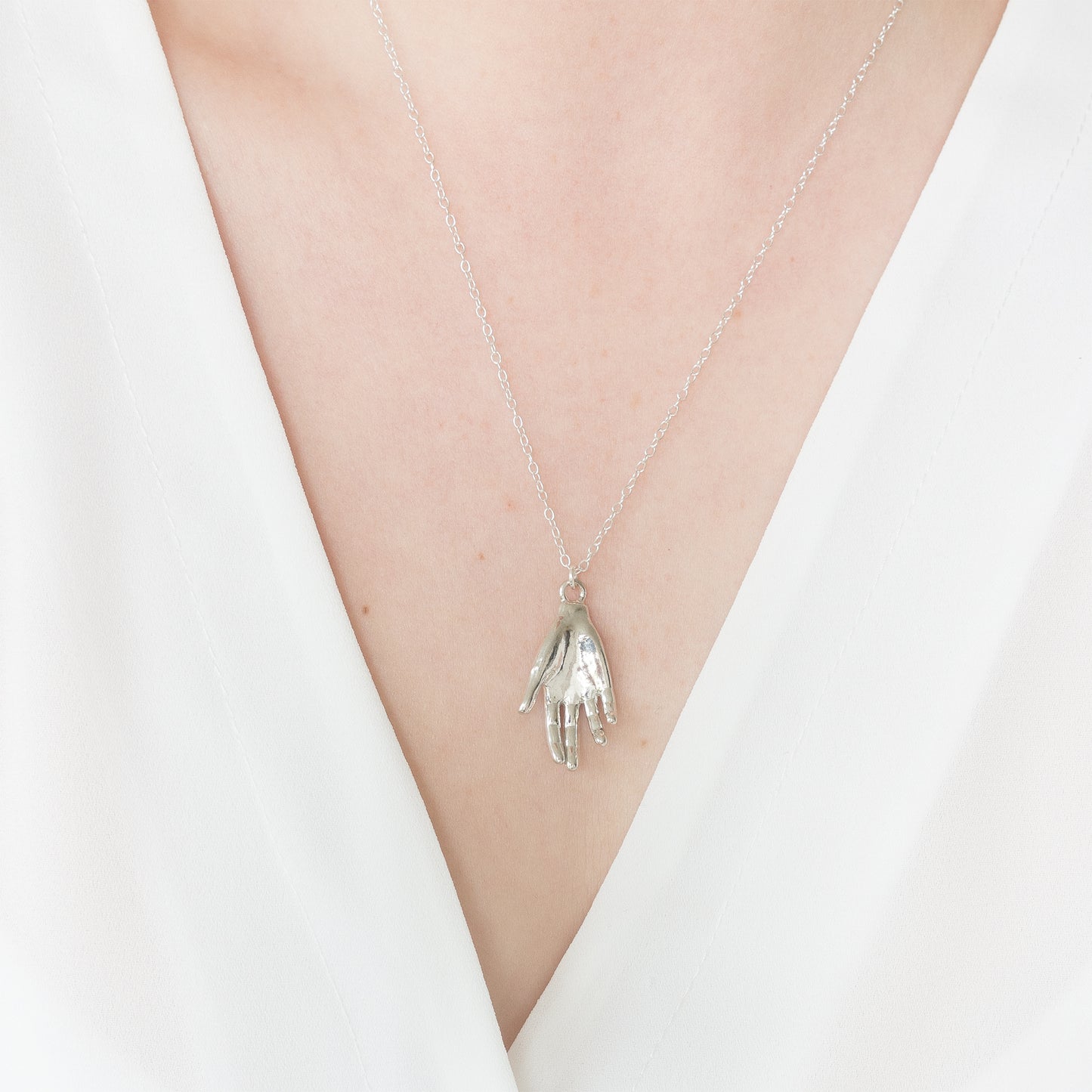 Minimal Silver Protective Hand Necklace